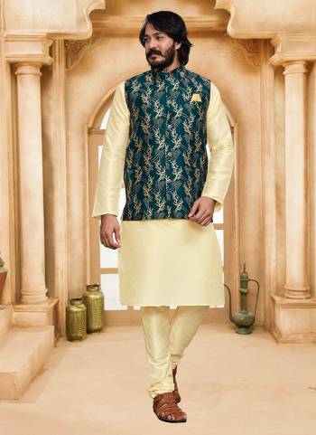 For A Festive Wear,Grab These Readymade Pair in Fine Colored.These Kurta And Bottom Are Fabricated on Art Silk Pair With Silk Jacquard Jacket.Its Beautified With Gold Weaving Designer Work.