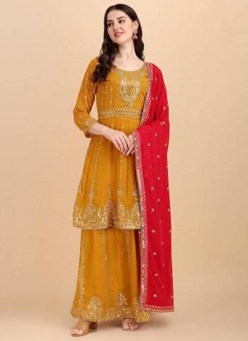 For A Beautiful Look,Grab These Suit in All Over Fine Colored Pair With Bottom And Dupatta.These Top And Bottom Are Fabricated On Faux Georgette Pair With Faux Georgette Dupatta.its Beautified With Designer 7MM Sequance Embroidery Work.