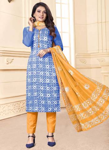 Grab These Suit in Fine Colored.These Top And Dupatta Are Fabricated On Godwal Pair With Cotton Bottom.Its Beautified With Designer Batik Printed Work.