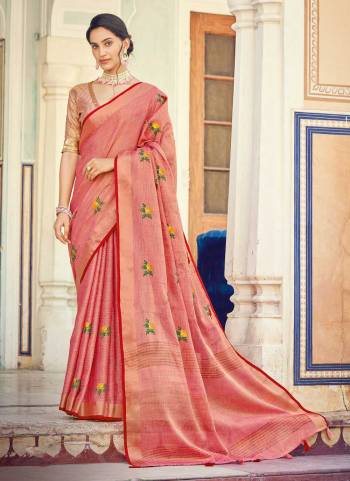 For A Beautiful Look,Grab These Saree in Fine Colored Pair With Blouse.These Saree And Blouse Are Fabricated On Linen.Its Beautified With Heavy Wevon Designer,Embroidery Work.