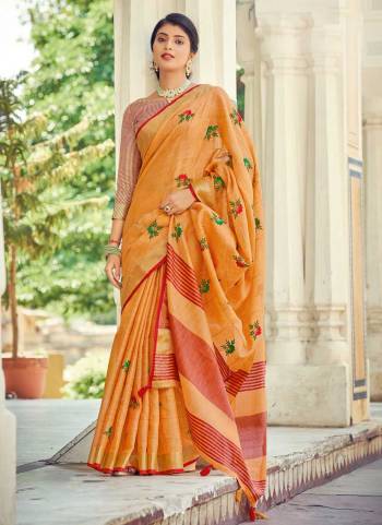 For A Beautiful Look,Grab These Saree in Fine Colored Pair With Blouse.These Saree And Blouse Are Fabricated On Linen.Its Beautified With Heavy Wevon Designer,Embroidery Work.