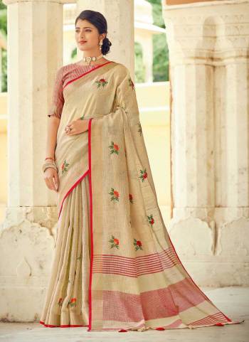 For A Beautiful Look,Grab These Saree in Fine Colored Pair With Blouse.These Saree And Blouse Are Fabricated On Linen.Its Beautified With Heavy Wevon Designer,Embroidery Work.