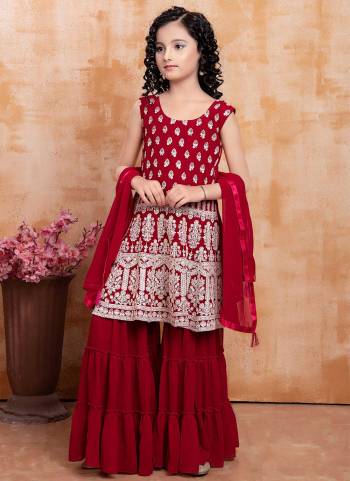 Grab These Readymade Sharara Suit in Fine Colored Pair With Bottom And Dupatta.These Top And Bottom Are Fabricated On Faux Georgette Pair With Faux Georgette Dupatta.Its Beautified With Designer White Thread Embroidery Work.