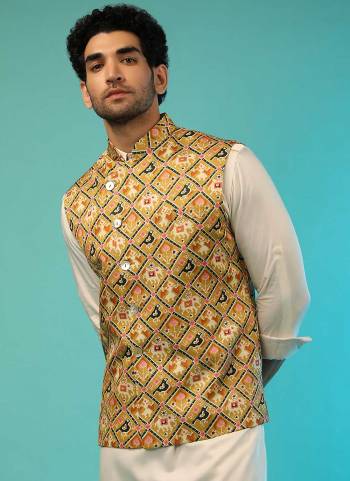 Grab These Beautiful Colored Mens Wear Jacket.These Jacket is Fabricated On Satin.Its Beautified With Designer Printed Work.Buy Now