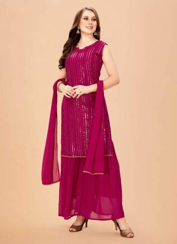 Grab These Suit in Fine Colored Pair With Bottom And Dupatta.These Top And Bottom Are Fabricated On Faux Georgette Pair With Faux Georgette Dupatta.Its Beautified With Designer Multy Sequance Embroidery Work.