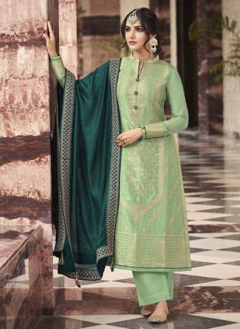 Grab These Designer Plazzo Suit in Fine Colored.These Top is Fabricated On Viscose Dola Silk Pair With Dull Santoon And Silk Georgette Dupatta.Its Beautified With Wevon Designer, Embroidery,Swarovski Work.