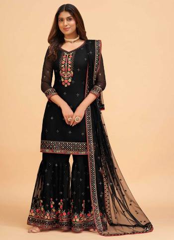 Grab These Designer Sharara Suit in Fine Colored.These Top And Bottom Are Fabricated On Georgette Pair With Georgette Dupatta.Its Beautified With Heavy Thread,Sequance,Mattie Embroidery Work.