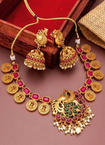 Grab These Beautifil Colored Necklace.These Necklace is Come Copper Material And Beautified With Temple Work.