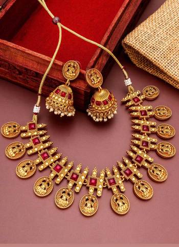 Grab These Beautifil Colored Necklace.These Necklace is Come Copper Material And Beautified With Temple Work.