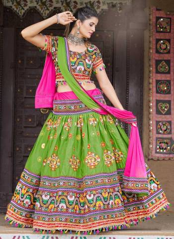 Grab These Traditional Lehenga Choli in Fine Colored Pair With Blouse And Dupatta.These Lehenga is Fabricated On Cotton Pair With Banglori,Cotton Blouse And Nazmin Dupatta.Its Beautified With Designer Real Mirror Embroidery Work.