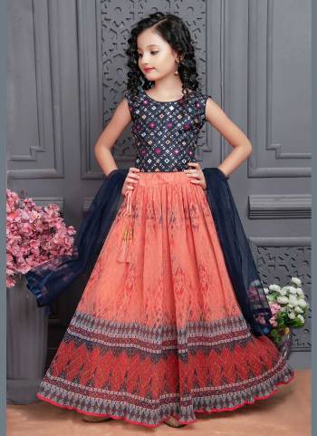 Attrective Looking Kidswear Readymade Lehenga Choli.Choli On Banglori Silk And Lehenga Are Georgette With Dupatta On Soft Net Fabric With Digital Printed,Soft Crush With Embroidery Work.