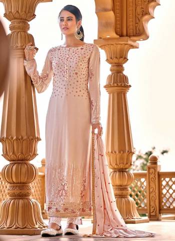 Garb These Attrective Suits In Fine Light Color.These Suits Are Viscose Bemberg Georgette Top And Dull Santoon Bottom And Inner With Chinon Chiffon Dupatta Base Fabric With Designer Thread,Sequance Embroidery Work.