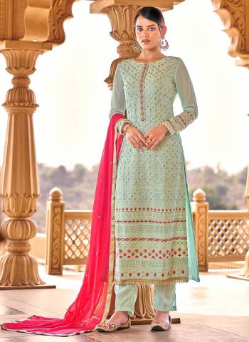 Garb These Attrective Suits In Fine Light Color.These Suits Are Viscose Bemberg Georgette Top And Dull Santoon Bottom And Inner With Chinon Chiffon Dupatta Base Fabric With Designer Thread,Sequance Embroidery Work.