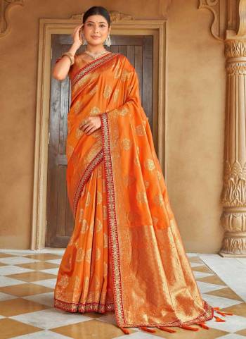 Grab These Beautiful Colored Saree Pair With Blosue.These Saree And Blouse Are Fabricated On Banarasi Silk.Its Beautified With Weaving Designer,Embroidery Border Work.