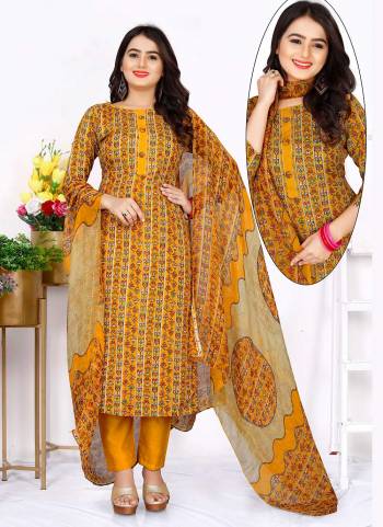 Grab These Casual Wear Suit in Fine Colored.These Top And Bottom Are Fabricated On Cotton Pair With Chiffon Dupatta.Its Beautified With Designer Printed,Nack Button Work.