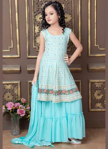 Grab These Readymade Kids Wear in Fine Colored.Its Come With All Over Faux Georgette Fabricated And Heavy Thread Embroidery Work.