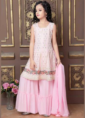 Grab These Readymade Kids Wear in Fine Colored.Its Come With All Over Faux Georgette Fabricated And Heavy Thread Embroidery Work.