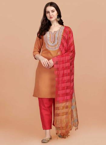 For A Casual Wear,Grab These Readymade Suit in Fine Colored.These Top And Botom Are Fabricated On Slub Cotton Pair With Cotton Silk Dupatta.Its Beautified With Designer Embroidery Work.