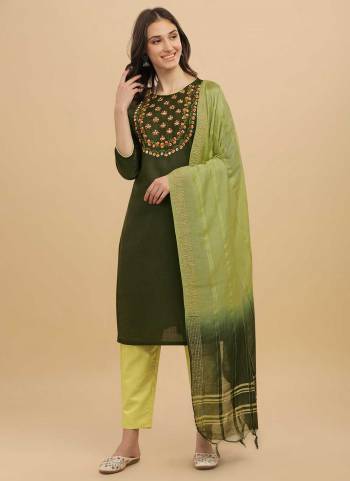 Grab These Beautiful Colored Suit.These Top and Bottom Are Fabricated On Slub Cotton Pair With Cotton Silk Dupatta.Its Beautified With Designer Embroidery Work.