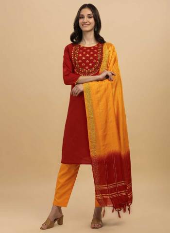 Grab These Beautiful Colored Suit.These Top and Bottom Are Fabricated On Slub Cotton Pair With Cotton Silk Dupatta.Its Beautified With Designer Embroidery Work.