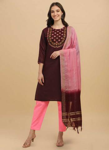 Grab These Beautiful Colored Suit.These Top and Bottom Are Fabricated On Slub Cotton Pair With Cotton Silk Dupatta.Its Beautified With Designer Embroidery Work.