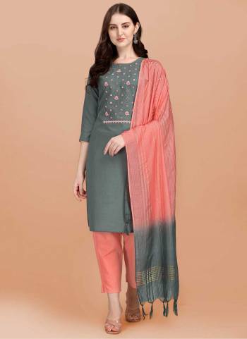 Grab These Beautiful Colored Suit.These Top and Bottom Are Fabricated On Slub Cotton Pair With Cotton Silk Dupatta.Its Beautified With Designer Embroidery Work.