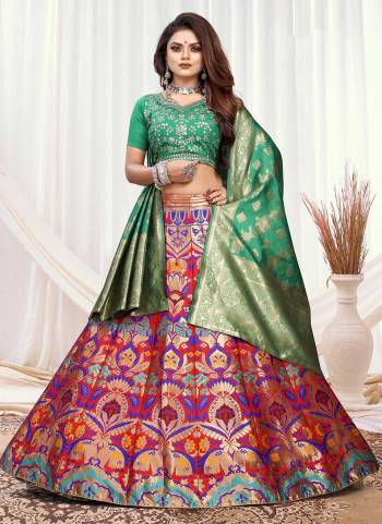 Grab These Beautiful Lehenga In Fine Colored.These Lehenga And Dupatta Are Fabricated On Banarasi Silk Pair With Modal Chanderi Blouse.Its Beautified With  Wevon Designer,Embroidery Work. 