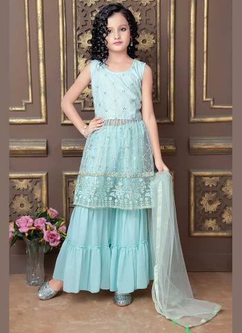 Grab These Readmade Kids Wear Sharara Suit in Fine Colored.These Top And Dupatta Are Fabricated On Net Pair With Faux Georgette Sharara.Its Beautified With Heavy Thread,Sequance Embroidery Work.