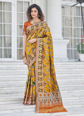 Looking Different in These Beautiful Colored Saree.These Saree And Blouse Are Fabricated On Patola Silk.Its Beautified With Patola Weaving Jari Work.