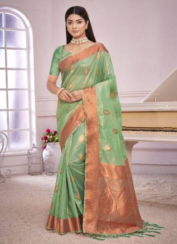 Grab These Beautiful Colored Saree Pair With Blouse.These Saree And Blouse Are Fabricated On Organza.Its Beautified With Wevon Designer Work.