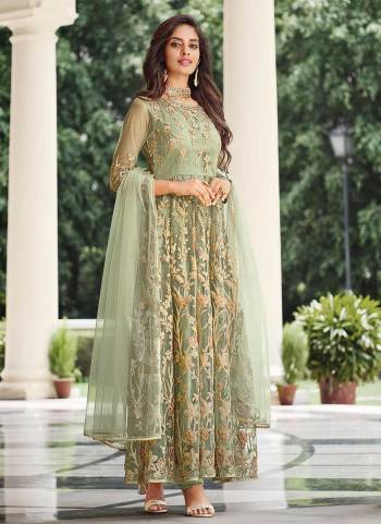 Grab These Designer Looking Anarkali Suit in Fine Colored.These Top And Dupatta Are Fabricated On Butterfly Net Pair With Satin Bottom.Its Beautified With Designer Work.