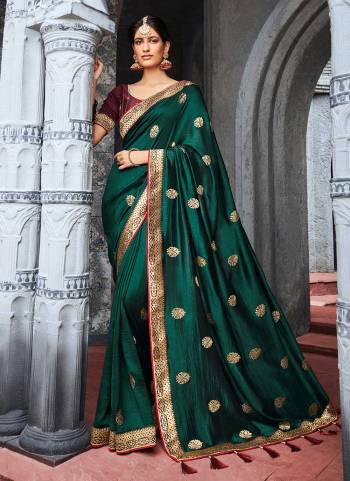 Grab These Fine Colored Saree Pair With Blouse.These Saree is Fabricated On Vichitra Silk Pair With Phantom Silk Blouse.Its Beautified With Designer Jari Embroidery Work.