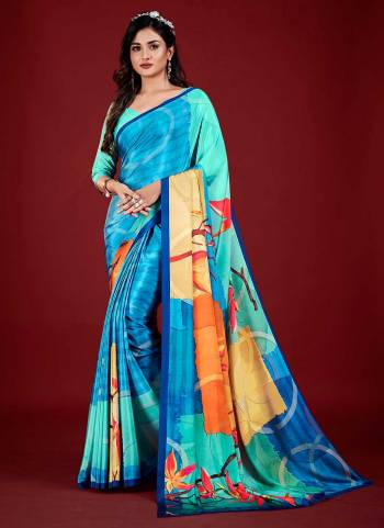 Grab These Beautiful Colored Saree Pair With Blouse.These Saree And Blouse Are Fabricated On Crepe.Its Beautified With Fancy Designer Printed Work