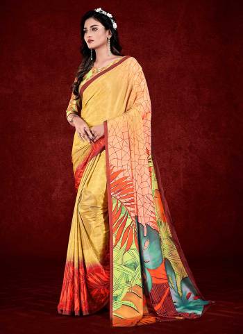 Grab These Beautiful Colored Saree Pair With Blouse.These Saree And Blouse Are Fabricated On Crepe.Its Beautified With Fancy Designer Printed Work