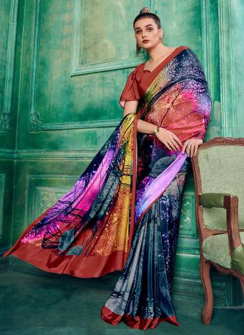 Grab These Fine Colored Saree Pair With Blouse.These Saree And Blouse Are Fabricated On Crepe.Its Beautified With Fancy Designer Printed Work.