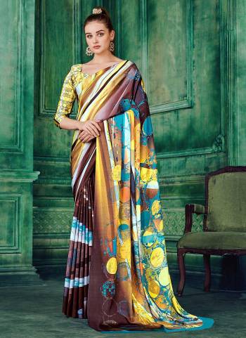 Grab These Fine Colored Saree Pair With Blouse.These Saree And Blouse Are Fabricated On Crepe.Its Beautified With Fancy Designer Printed Work.