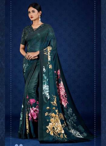 Grab These Fine Colored Saree Pair With Blouse.These Saree And Blouse Are Fabricated On Crepe.Its Beautified With Fancy Designer Printed Work.