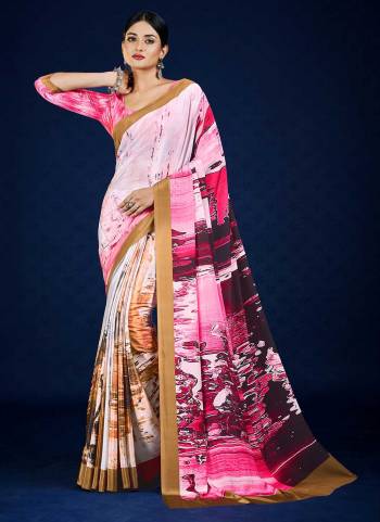 Grab These Fine Colored Saree Pair With Blouse.These Saree And Blouse Are Fabricated On Crepe.Its Beautified With Fancy Designer Printed Work.