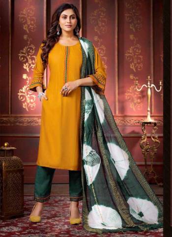 Grab These Readymade Suit in Fine Colored Pair With Bottom And Dupatta.These Top And Bottom Are Fabricated On Rayon Slub.Its Beautified With Designer Printed,Embroidery Work.