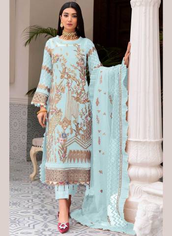 Grab These Suit in Fine Colored.These Top is Fabricated On Faux Georgette Pair With Santoon Bottom And Net Dupatta.Its Beautified With Heavy Multy,Sequance  Embroidery Work.