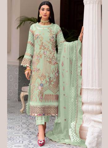 Grab These Suit in Fine Colored.These Top is Fabricated On Faux Georgette Pair With Santoon Bottom And Net Dupatta.Its Beautified With Heavy Multy,Sequance  Embroidery Work.