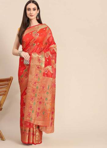 Grab These Saree In Fine Colored Pair With Blouse.These Saree And Blouse Are Fabricated On Organza.Its Beautified With Wevon Designer Work.