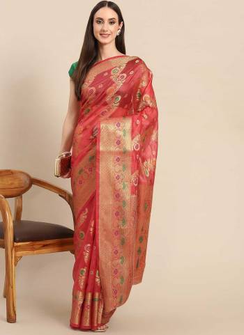 Grab These Saree In Fine Colored Pair With Blouse.These Saree And Blouse Are Fabricated On Organza.Its Beautified With Wevon Designer Work.