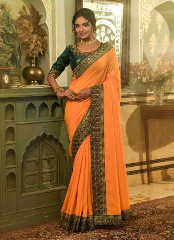 For A Beautiful Look,Grab These Saree in Fine Colored Pair With Blouse.These Saree is Fabricated On Vichitra Silk Pair With Mono Banglori Blouse.Its Beautified With Designer Embroidery Work Lace & Blouse.