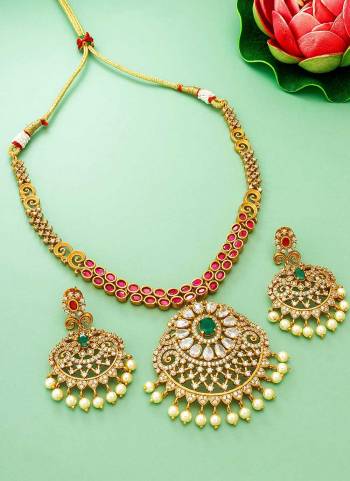 Grab These Beautifil Colored Necklace.These Necklace is Come Copper Material And Beautified With Temple Designer Work.