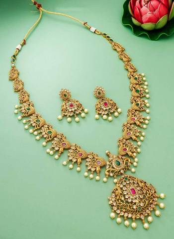 Grab These Beautifil Colored Necklace.These Necklace is Come Copper Material And Beautified With Temple Designer Work.