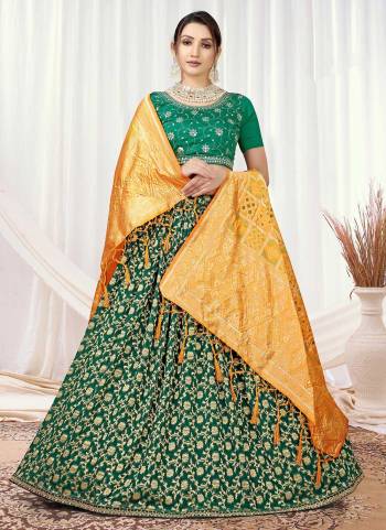 Grab These Lehenga Choli in Fine Colored.These Lehenga Are Silk And Blouse Are Viscose Silk Fabricated Pair With Banarasi Silk Dupatta.Its Beautified With Wevon Designer With Embroidery Work.