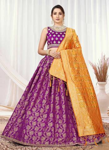 Grab These Lehenga Choli in Fine Colored.These Lehenga Are Silk And Blouse Are Viscose Silk Fabricated Pair With Banarasi Silk Dupatta.Its Beautified With Wevon Designer With Embroidery Work.