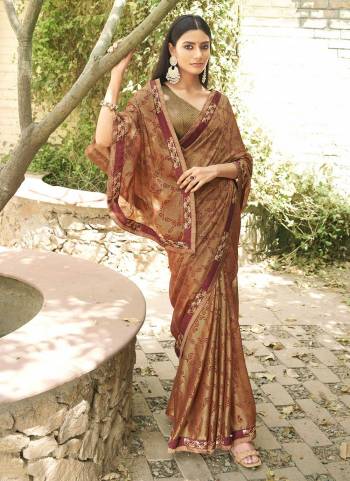 Grab These Party Wear Saree in Fine Colored.These Saree Are Chinon And Blouse is Fabricated On Brocade.Its Beautified With Designer Braso Printed,With Brocade Blouse.