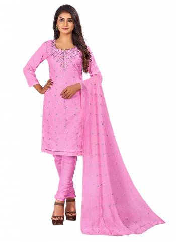 Grab These Suit in Fine Colored Pair With Bottom And Dupatta.These Top Are Cotton Slub And Dupatta Are Fabricated On Nazneen Pair With Cotton Bottom.Its Beautified With Designer Sequance Embroidery Work.